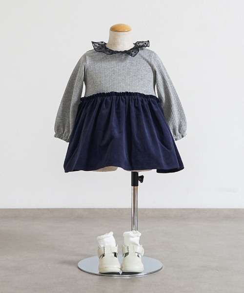 10mois(ディモワ)の「【10mois(ディモワ)】DOTフリルカラーボディオール 70・80cm(ロンパース・キッズ・ベージュ/ネイビー・70cm/80cm)」の2枚目の写真