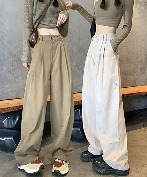 cammie(キャミー)の「ウエストタックルーズパンツ(その他パンツ・レディース・カーキ/アイボリー/ブラウン・M/L)」の4枚目の写真