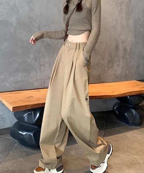 cammie(キャミー)の「ウエストタックルーズパンツ(その他パンツ・レディース・カーキ/アイボリー/ブラウン・M/L)」の8枚目の写真