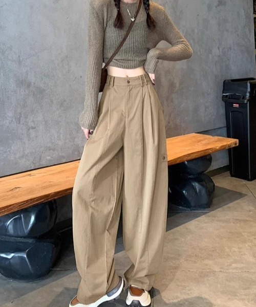 cammie(キャミー)の「ウエストタックルーズパンツ(その他パンツ・レディース・カーキ/アイボリー/ブラウン・M/L)」の9枚目の写真