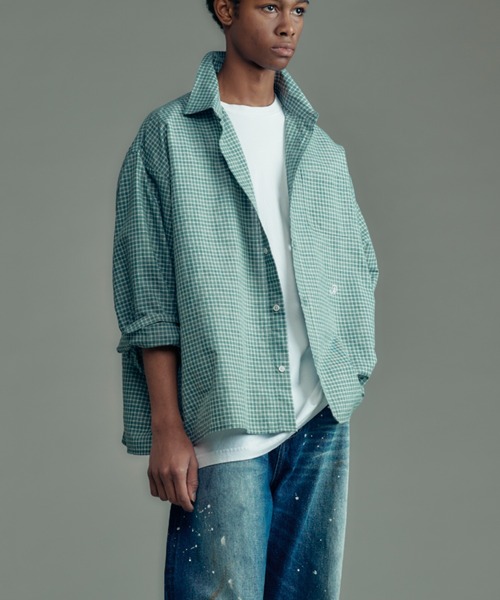 ADAM PATEK(アダムパテック)の「【ADAMPATEK/アダムパテック】small check wide shirt チェックシャツ(シャツ/ブラウス・レディース・ブラック/グリーン・1/2)」の1枚目の写真