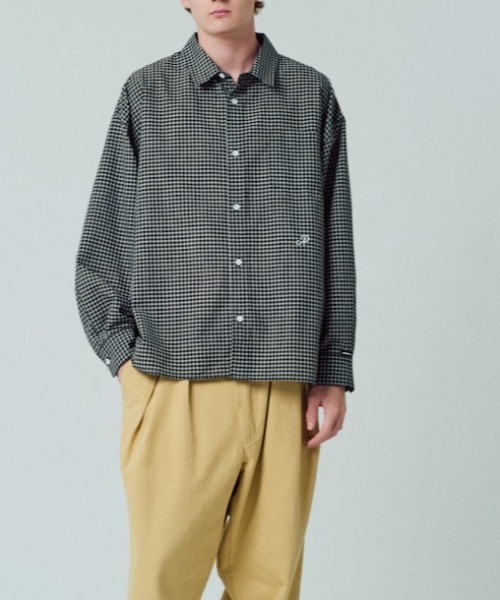 ADAM PATEK(アダムパテック)の「【ADAMPATEK/アダムパテック】small check wide shirt チェックシャツ(シャツ/ブラウス・レディース・ブラック/グリーン・1/2)」の2枚目の写真