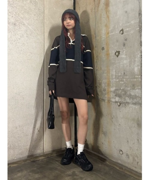 SLY（スライ）の「【限定展開】RUGBY SHIRT S/OP ラグビーシャツ ショートワンピース 秋服 冬服（ワンピース・レディース・ブラック/ブラウン系その他2・FREE）」の18枚目の写真