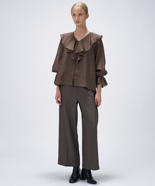 cloenc（クロエンス）の「【セットアップ／手洗い可】ツイルイージーワイドパンツ（その他パンツ・レディース・ブラック/カーキ/ダークブラウン・01/02/03）」の18枚目の写真