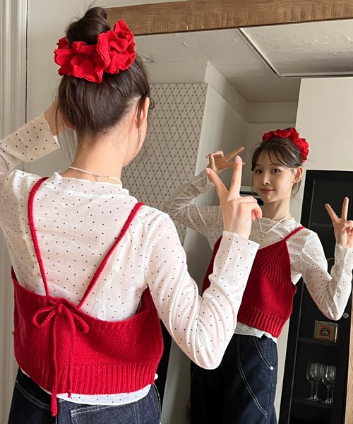 by muni:r(バイ ムニール)の「【着用動画あり・2色展開】ドットシアーロングスリーブTシャツ(Tシャツ/カットソー・レディース・ホワイト/グレー・FREE)」の8枚目の写真