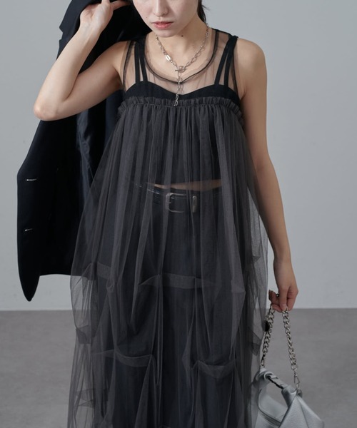 Lui's(ルイス)の「ソフトチュールバブルドレスワンピース(ワンピース・レディース・チャコールグレー/ブラック・FREE)」の12枚目の写真