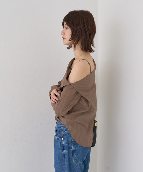 新色登場】【一部店舗限定】アシメオフショルブラウス ストライプ