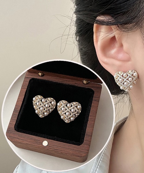 セール】ピアス ハート キラキラ ビジューピアス リング ゴールド