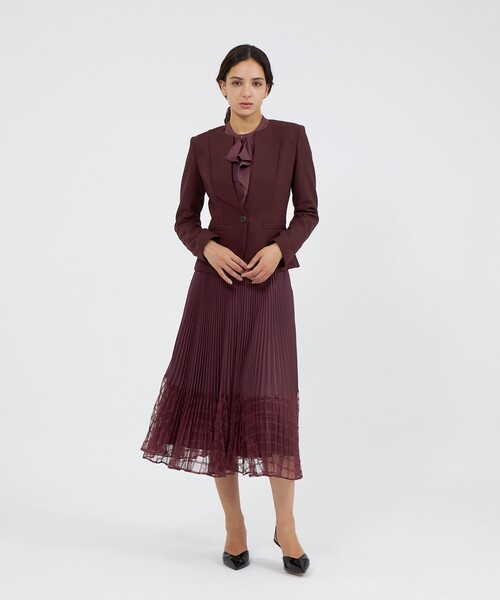 セール】レースコンビパウダリージョーゼット プリーツスカート