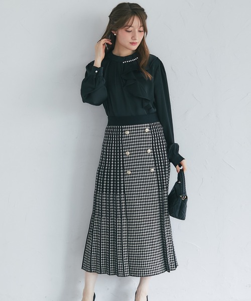 スカート1点ニット3点 ZOZO限定】フロントボタン千鳥柄ニットスカート（スカート）｜tocco