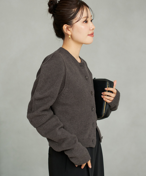 plage(プラージュ)の「JANE SMITH / ジェーンスミス 別注 7G BIG SHOULDER CREW カーディガン(カーディガン/ボレロ・レディース・レッド/グレー・FREE)」の4枚目の写真