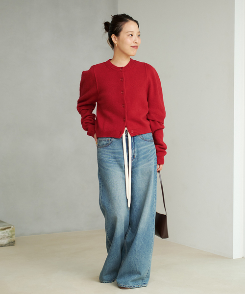 plage(プラージュ)の「JANE SMITH / ジェーンスミス 別注 7G BIG SHOULDER CREW カーディガン(カーディガン/ボレロ・レディース・レッド/グレー・FREE)」の7枚目の写真