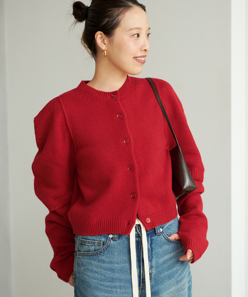 plage(プラージュ)の「JANE SMITH / ジェーンスミス 別注 7G BIG SHOULDER CREW カーディガン(カーディガン/ボレロ・レディース・レッド/グレー・FREE)」の9枚目の写真