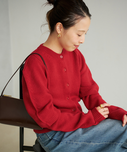 plage(プラージュ)の「JANE SMITH / ジェーンスミス 別注 7G BIG SHOULDER CREW カーディガン(カーディガン/ボレロ・レディース・レッド/グレー・FREE)」の11枚目の写真