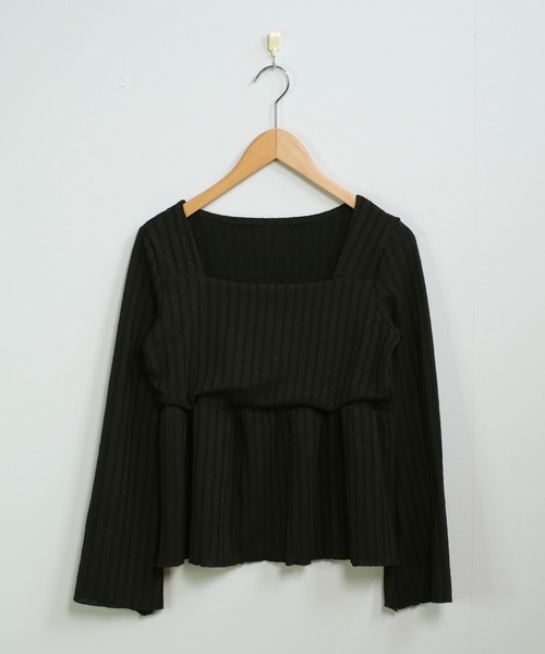 shopnikoniko（ショップニコニコ）の「ペプラムニット トップス 長袖 スクエアネック トップス（ニット/セーター・レディース・ホワイト/ブラック/ブラウン・フリー）」の15枚目の写真