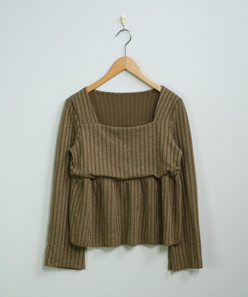 shopnikoniko（ショップニコニコ）の「ペプラムニット トップス 長袖 スクエアネック トップス（ニット/セーター・レディース・ホワイト/ブラック/ブラウン・フリー）」の13枚目の写真