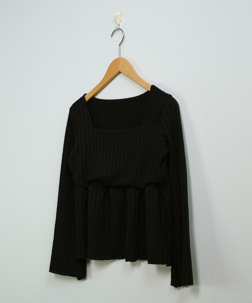 shopnikoniko（ショップニコニコ）の「ペプラムニット トップス 長袖 スクエアネック トップス（ニット/セーター・レディース・ホワイト/ブラック/ブラウン・フリー）」の16枚目の写真
