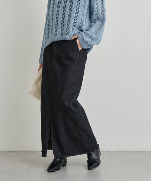 un dix cors（アンディコール）の「《大人カジュアルに◎》裾フリンジデニムスカート（デニムスカート・レディース・グレー/ネイビー/ブラック・FREE）」の4枚目の写真