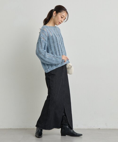 un dix cors（アンディコール）の「《大人カジュアルに◎》裾フリンジデニムスカート（デニムスカート・レディース・グレー/ネイビー/ブラック・FREE）」の9枚目の写真