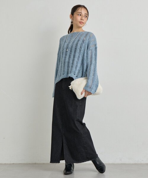 un dix cors（アンディコール）の「《大人カジュアルに◎》裾フリンジデニムスカート（デニムスカート・レディース・グレー/ネイビー/ブラック・FREE）」の11枚目の写真