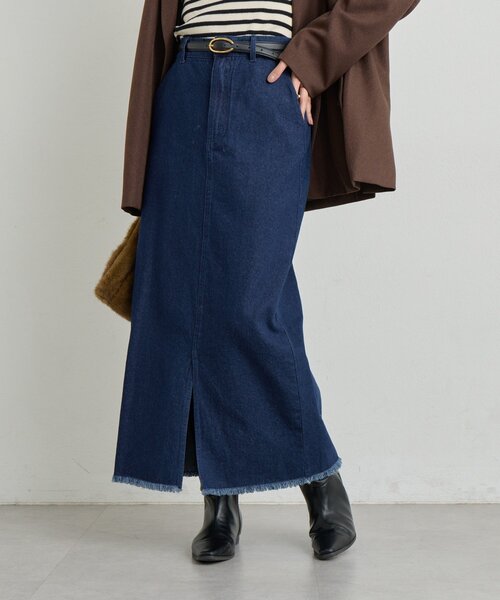セール】《大人カジュアルに◎》裾フリンジデニムスカート（デニム