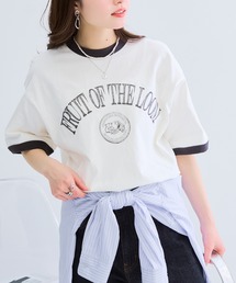 【FRUIT OF THE LOOM】ヴィンテージ風 リンガーTシャツ 袖ワッペン