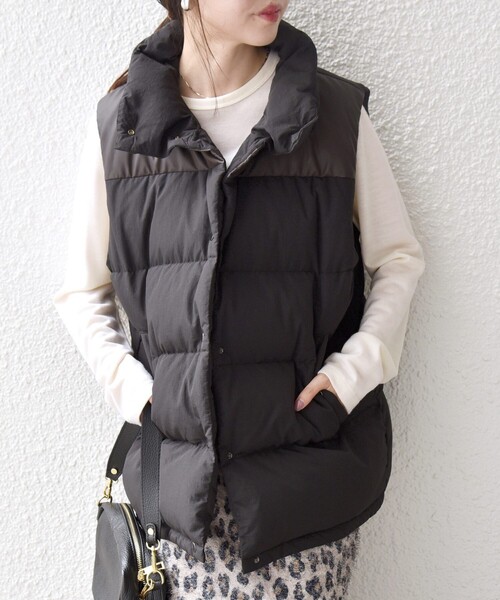 スズランデイジーリン for フォクシー ダウンベスト ベロア　ブラック SHIPS any: ナイロン スタンドカラー ダウン ベスト（ダウンベスト
