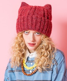 ネコ耳 ニット」に該当するレディースの帽子（レッド/赤色系