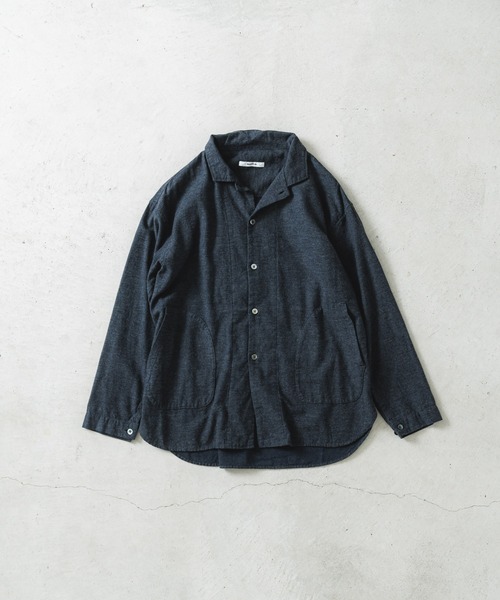 quadro（クオドロ）の「コットンメランジフランネルラウンドヘムシャツカバーオール（カバーオール・レディース・チャコール/ダークネイビー/オートミール・FREE）」の5枚目の写真