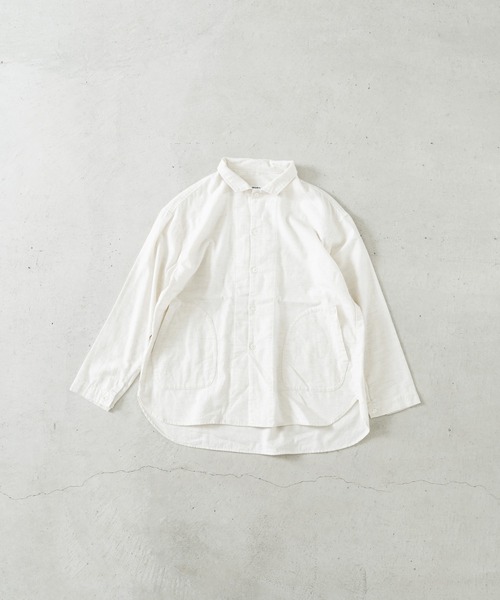 quadro（クオドロ）の「コットンメランジフランネルラウンドヘムシャツカバーオール（カバーオール・レディース・チャコール/ダークネイビー/オートミール・FREE）」の4枚目の写真