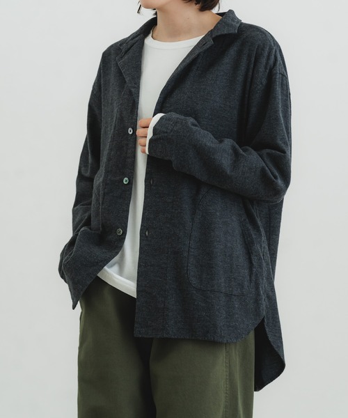 quadro（クオドロ）の「コットンメランジフランネルラウンドヘムシャツカバーオール（カバーオール・レディース・チャコール/ダークネイビー/オートミール・FREE）」の16枚目の写真