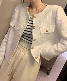 ノーカラー ツイード ジャケット