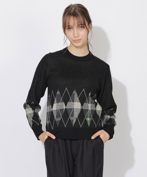 CB CRESTBRIDGE(シービークレストブリッジ)の「クレストブリッジチェックアーガイルニット(ニット/セーター・レディース・チャコールグレー/オフホワイト/ブラック・1/3)」の10枚目の写真