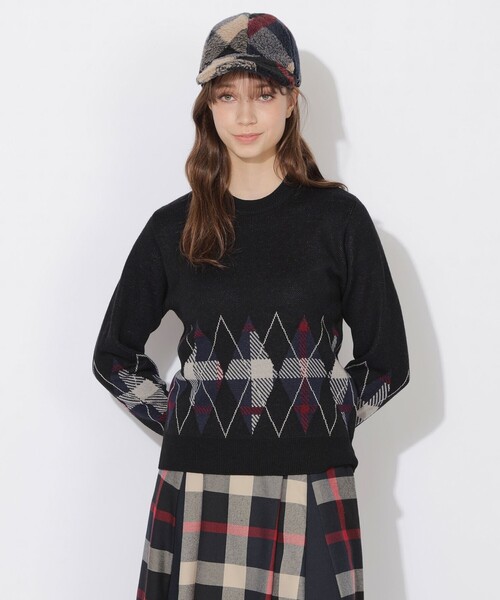 CB CRESTBRIDGE(シービークレストブリッジ)の「クレストブリッジチェックアーガイルニット(ニット/セーター・レディース・チャコールグレー/オフホワイト/ブラック・1/3)」の18枚目の写真