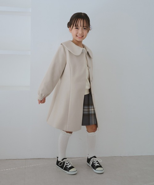KIDS/キッズ】ビジューボタン衿つきAラインコート/リンクコーデ