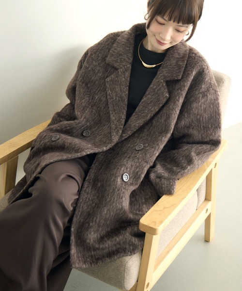 セール】【WEB限定】シャギーダブルブレストコート（テーラード