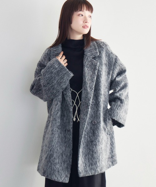 RETRO GIRL（レトロガール）の「【WEB限定】シャギーダブルブレストコート（テーラードジャケット・レディース・チャコールグレー/ブラウン/ブラック/アイボリー・FREE）」の4枚目の写真