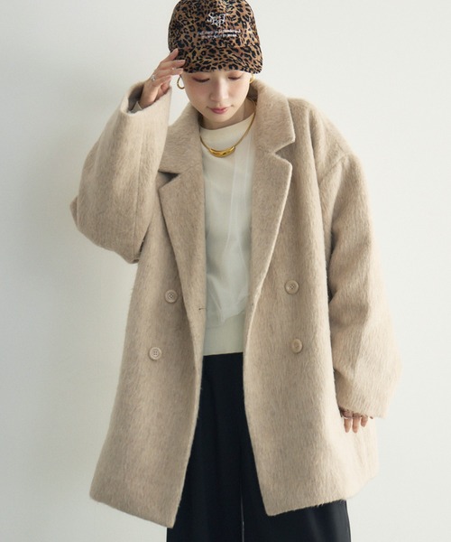 RETRO GIRL（レトロガール）の「【WEB限定】シャギーダブルブレストコート（テーラードジャケット・レディース・チャコールグレー/ブラウン/ブラック/アイボリー・FREE）」の2枚目の写真