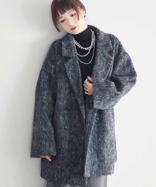 セール】【WEB限定】シャギーダブルブレストコート（テーラード