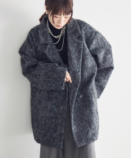 RETRO GIRL（レトロガール）の「【WEB限定】シャギーダブルブレストコート（テーラードジャケット・レディース・チャコールグレー/ブラウン/ブラック/アイボリー・FREE）」の11枚目の写真