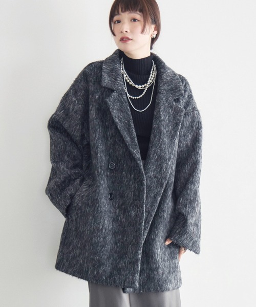 RETRO GIRL（レトロガール）の「【WEB限定】シャギーダブルブレストコート（テーラードジャケット・レディース・チャコールグレー/ブラウン/ブラック/アイボリー・FREE）」の12枚目の写真