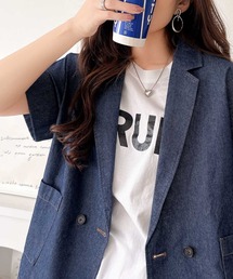 Java（ジャバ）の「《JaVaジャバコラボ》綿100%ライトな風合いで抜け感を演出♪デニムドルマンショートスリーブジャケット（デニムジャケット）」
