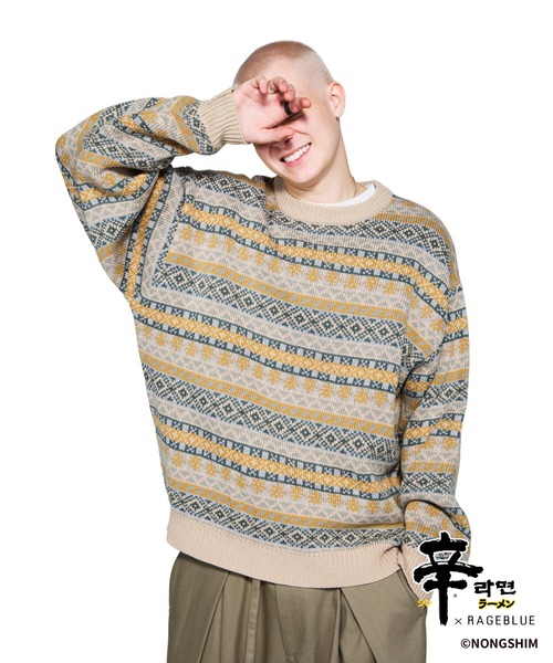 辛ラーメン】コラボ/ジャガードニット（ニット/セーター）｜RAGEBLUE