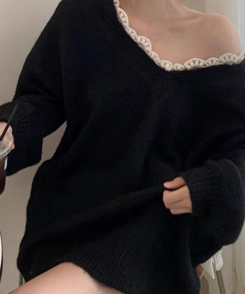 Mejoul（メジュール）の「バックオープンリボンニットワンピース（ワンピース・レディース・ブラック/グレー/レッド・M/L）」の4枚目の写真