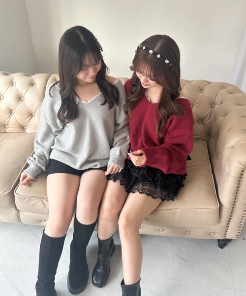 Mejoul（メジュール）の「バックオープンリボンニットワンピース（ワンピース・レディース・ブラック/グレー/レッド・M/L）」の21枚目の写真