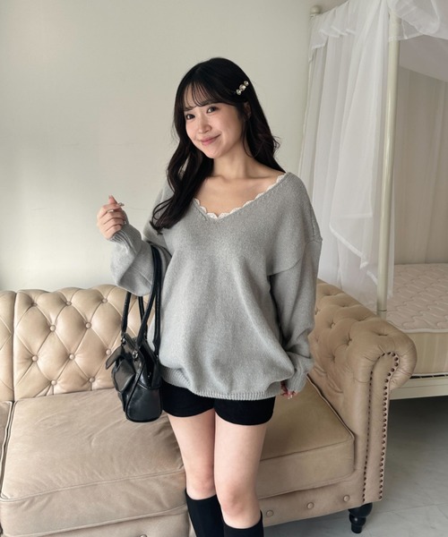 Mejoul（メジュール）の「バックオープンリボンニットワンピース（ワンピース・レディース・ブラック/グレー/レッド・M/L）」の11枚目の写真