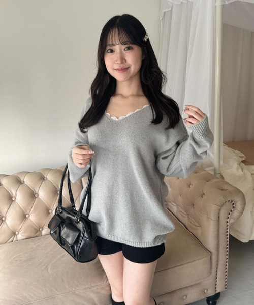 Mejoul（メジュール）の「バックオープンリボンニットワンピース（ワンピース・レディース・ブラック/グレー/レッド・M/L）」の13枚目の写真