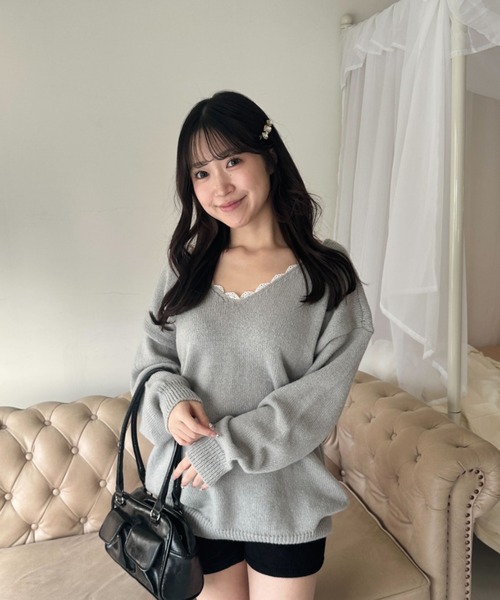 Mejoul（メジュール）の「バックオープンリボンニットワンピース（ワンピース・レディース・ブラック/グレー/レッド・M/L）」の14枚目の写真