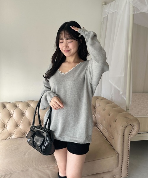 Mejoul（メジュール）の「バックオープンリボンニットワンピース（ワンピース・レディース・ブラック/グレー/レッド・M/L）」の15枚目の写真