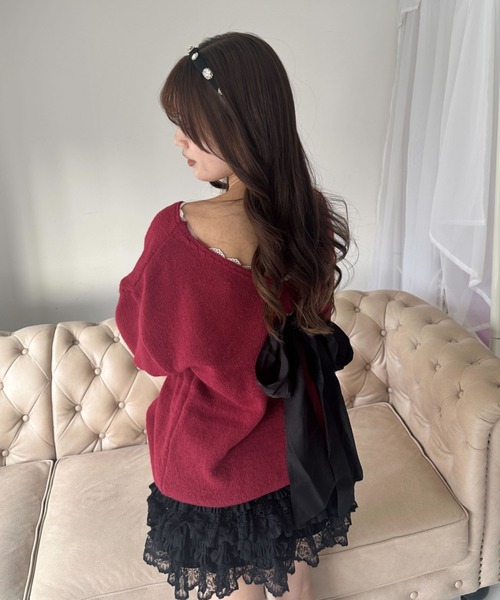 Mejoul（メジュール）の「バックオープンリボンニットワンピース（ワンピース・レディース・ブラック/グレー/レッド・M/L）」の19枚目の写真